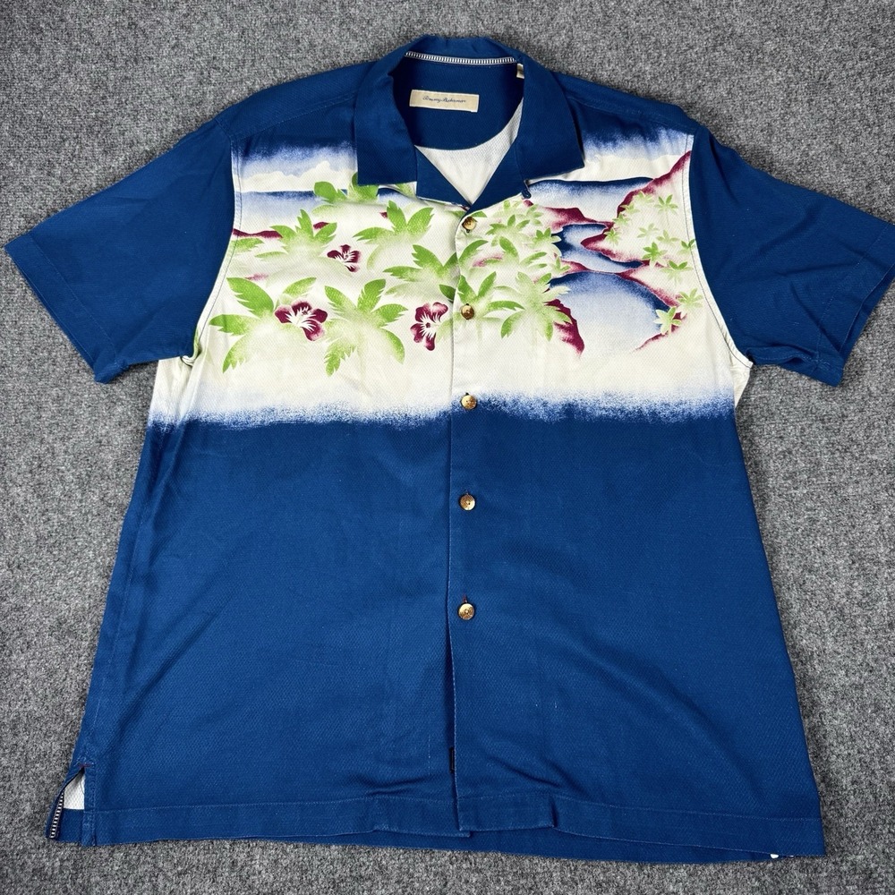 Tommy Bahama Button Up Shirt Men's Large Trim‎ Fit Aloha  Floral 100% Silk AOP